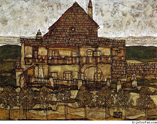エゴン・シーレ『瓦屋根の家（古い家 II）』1915年 レオポルト美術館